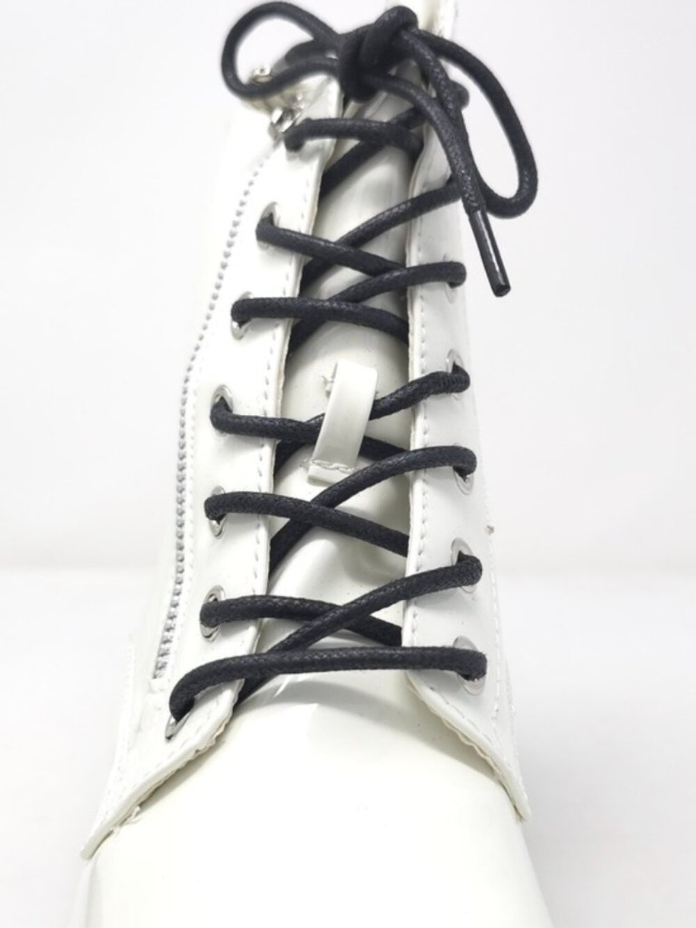 Combat Boots Chunky Heel Lace Up Side Zipper Faux Leather White Pat Ankle Boot - Picture 8 of 12